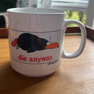 Vintage Coffee Cup Jim Benton Penguin 1987 Exercise Hard Eat Fiber Die Anyway